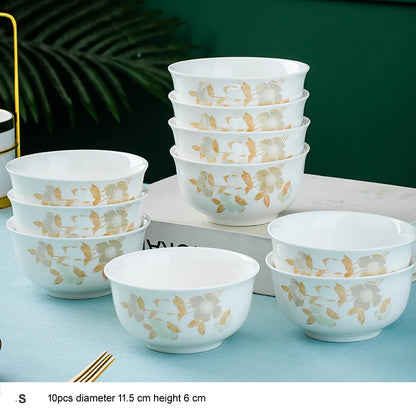 10pcs/set Chinese Dining Room Ceramic Tableware  4.5*inch Deep Jingdezhen Bone China Porcelain Dinnerware Rice bowl ceramic bowl