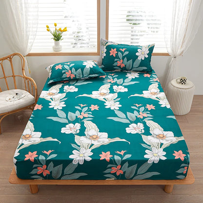 1pc 100% polyester printing bed mattress set with four corners and elastic band sheets hot sale(pillowcases need order)