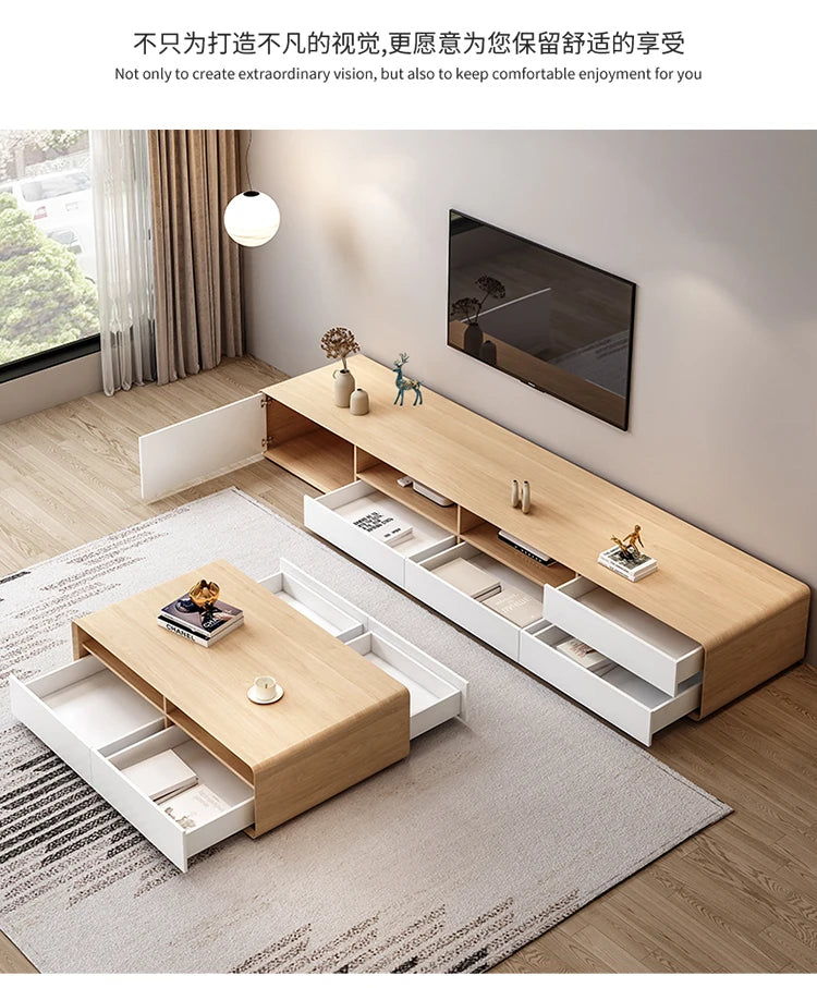 HYP Simple TV Cabinet Coffee Table Combination Nordic Set Modern Living Room Floor Cabinet Large and Small Apartment Type