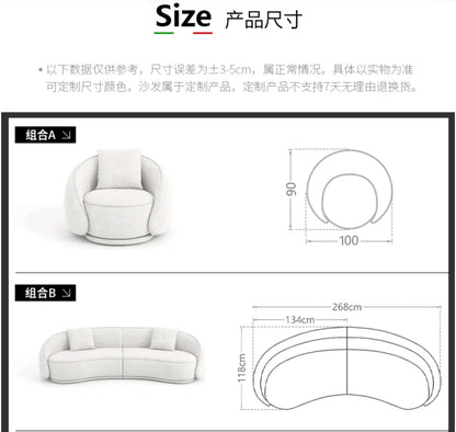 yj Sili Style Living Room Modern Light Luxury Italian Minimalist Shaped Curved Lambswool Fabric Sofa