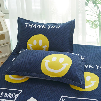 Solstice Home Textile Girl Kid Teen Bedding Fitted Sheet Flower Blue Cartoon Smiley Face 1Pcs Boy Bed Mattress Cover Double Bed