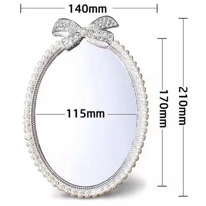 7-inch Single Face Pearl Decor Metal Frame Silver Plated Tabletop Makeup Mirror Decorative Mirrors For Fashion Room Decor J16