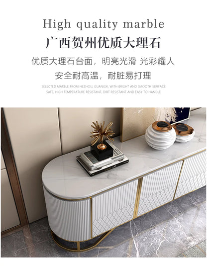 Affordable Luxury Style TV Cabinet and Tea Table Combination Simple Modern Living Room Floor Cabinet Marble