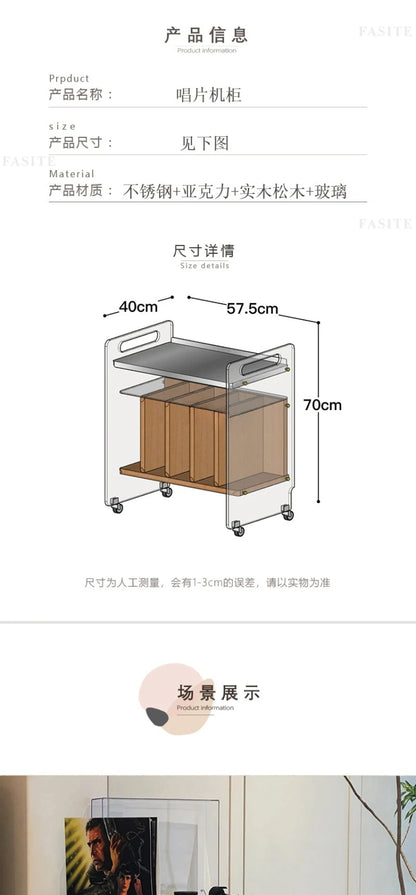 Medieval vinyl record cabinet, solid wood movable side cabinet, small unit, modern magazine cabinet, living room cart