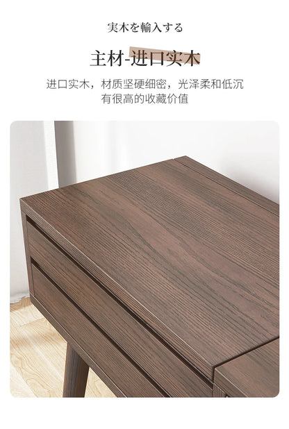 Qf Modern Minimalist Solid Wood Dresser Desk Integrated Mirror Foldable Makeup Table