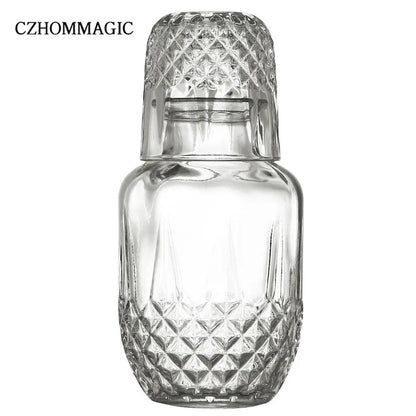 550ml Diamond Bedside Water Carafe and Glass Set for Bedroom Nightstand Vintage Night Water Pitcher with Tumbler Cup for Juice