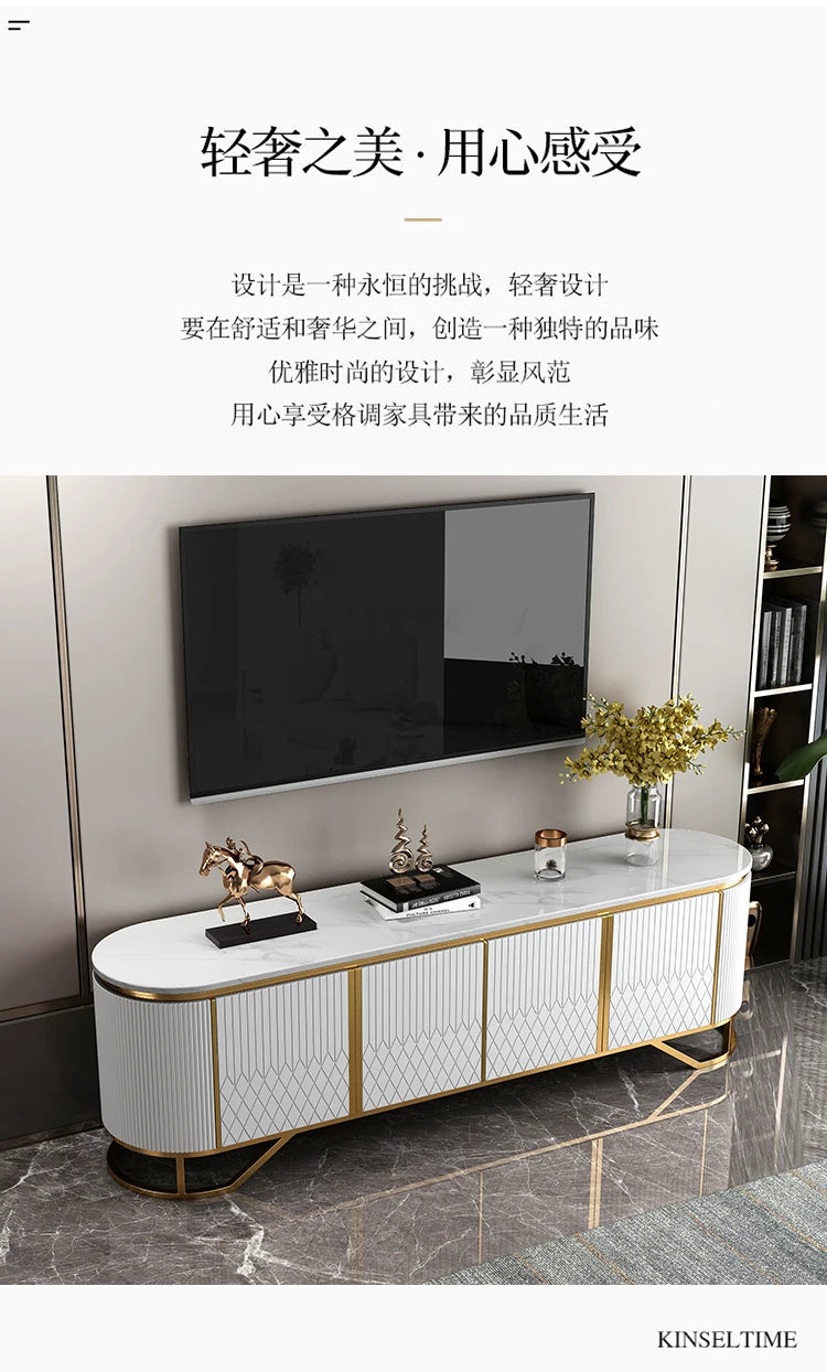 Affordable Luxury Style TV Cabinet and Tea Table Combination Simple Modern Living Room Floor Cabinet Marble