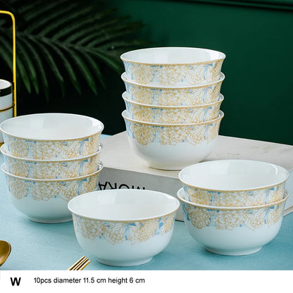 10pcs/set Chinese Dining Room Ceramic Tableware  4.5*inch Deep Jingdezhen Bone China Porcelain Dinnerware Rice bowl ceramic bowl
