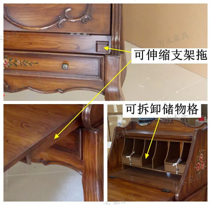 European American Style Makeup Table Solid Wood Dressing Table Classical Secretarial Cabinet Desk Side Table