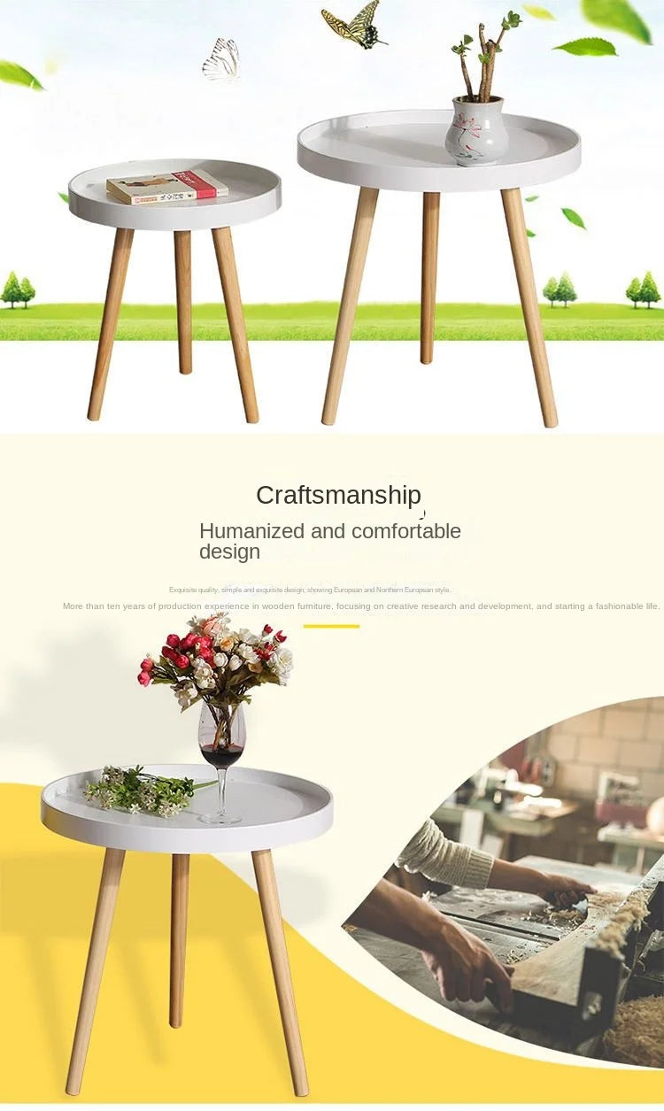 Nordic Furniture Small Coffee Tables Family Modern Balcony Live Room Bedroom Sofa Side Corner Movable Tray Round Table Assembly