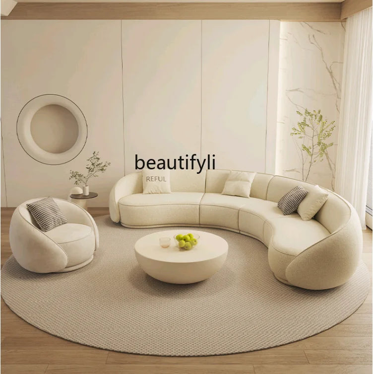 yj Sili Style Living Room Modern Light Luxury Italian Minimalist Shaped Curved Lambswool Fabric Sofa