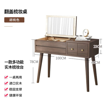 Qf Modern Minimalist Solid Wood Dresser Desk Integrated Mirror Foldable Makeup Table