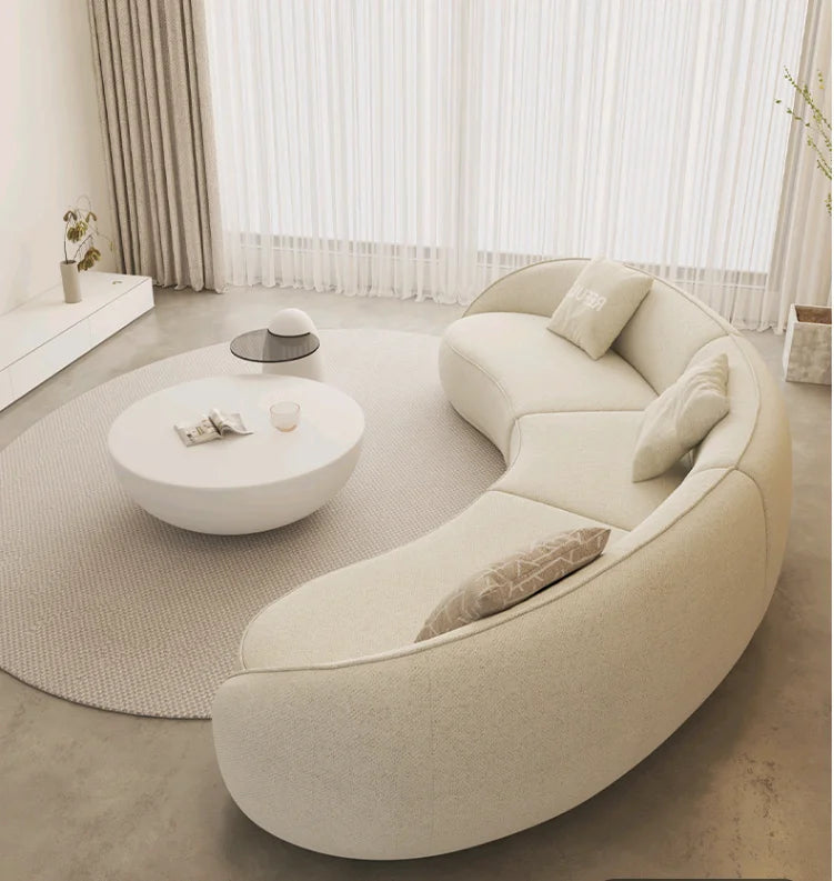 yj Sili Style Living Room Modern Light Luxury Italian Minimalist Shaped Curved Lambswool Fabric Sofa