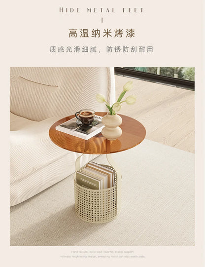Home online celebrity simple sofa, small round table, living room glass, small coffee table, small bedside table.