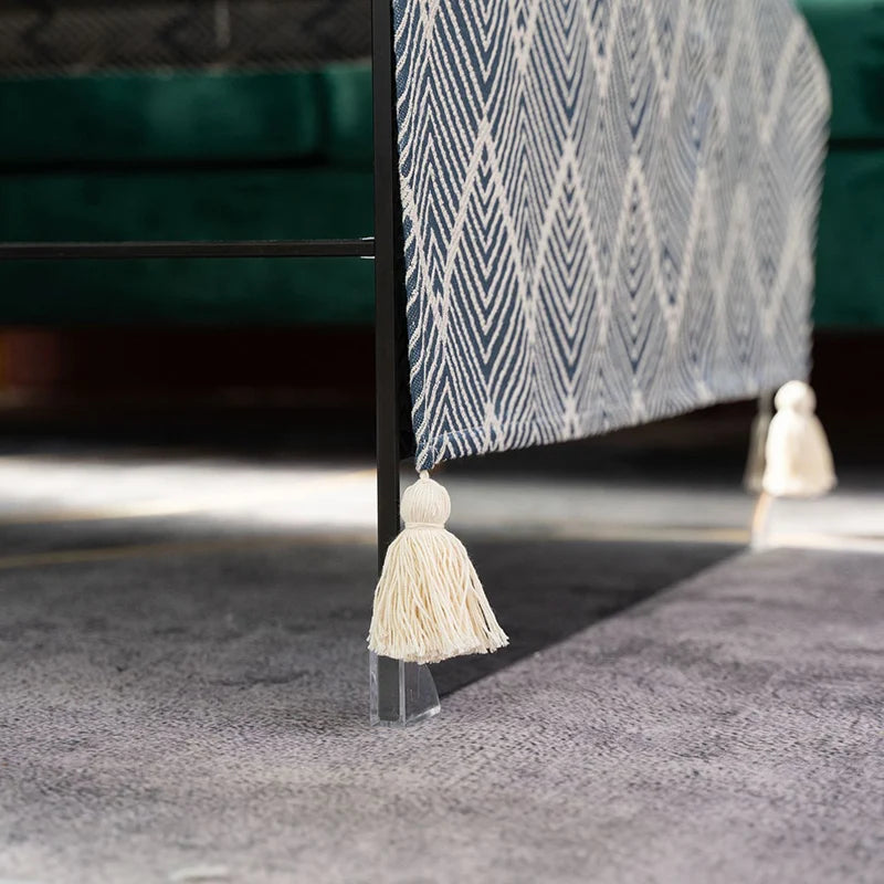 Cotton Linen Coffee Table Cloth,Coffee Table Cover with Tassels TV Cabinet Waterproof Rectangle Wavy Tablecloths