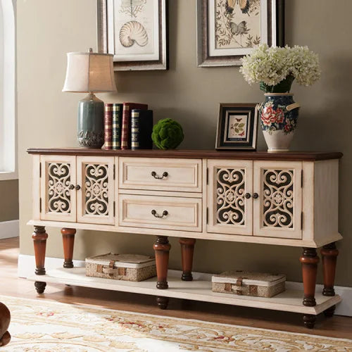 European-Style Solid Wood Console Table American Country Side Cabinet 1.6 M Side View Table Window Side Desk