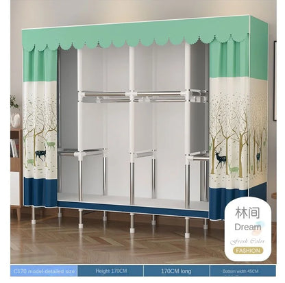 Simple Wardrobe Cloth Closet Furniture For Home Household Bedroom Assembly Cabinet Steel Pipe Reinforced Storage Rack Wardrobe