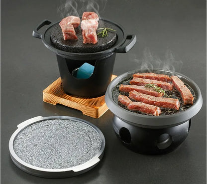 Portable mini barbecue grill table BBQ single stove volcanic stone roast steak pan tea making coffee warm wine stove 080-2B
