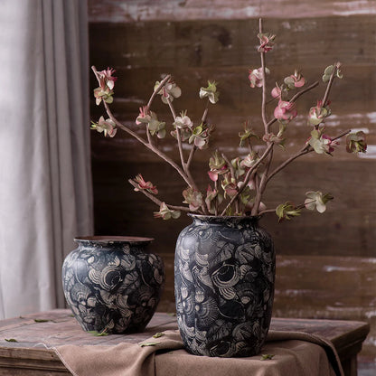 Jingdezhen Retro Literature And Art New Chinese Ceramic Vase Homestay Hotel TV Cabinet With Dried Flower Decorations