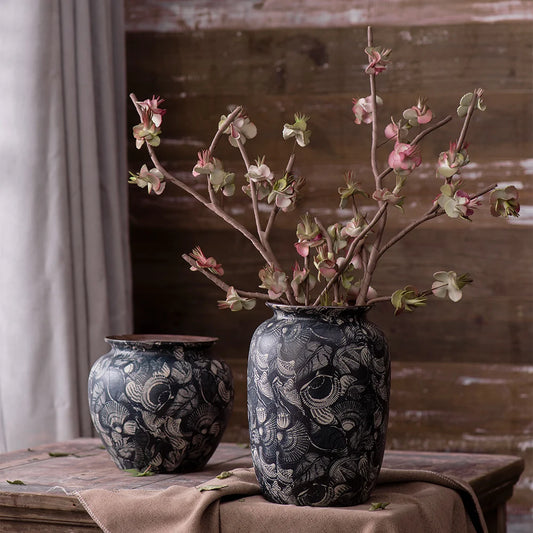 Jingdezhen Retro Literature And Art New Chinese Ceramic Vase Homestay Hotel TV Cabinet With Dried Flower Decorations