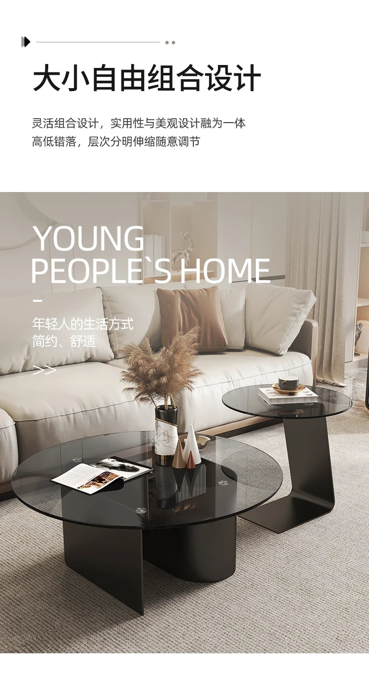 Tempered glass coffee table, living room, household, simple combination, round table, high-end feeling, small unit, side table