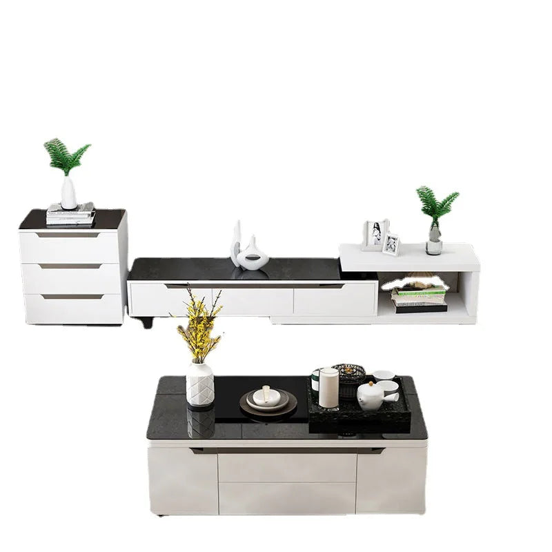 Tea table, dining table, multifunctional lifting and folding, simple modern living room, creative tempered glass coffee table