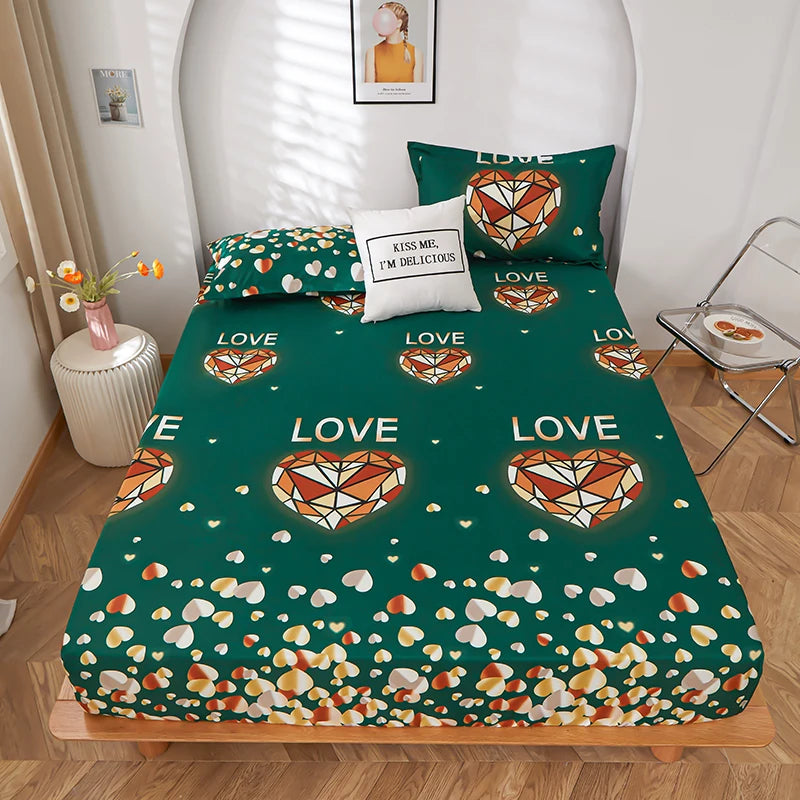 1pc 100% polyester printing bed mattress set with four corners and elastic band sheets hot sale(pillowcases need order)
