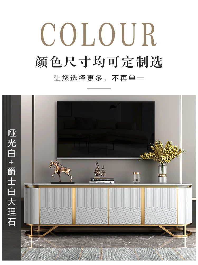Affordable Luxury Style TV Cabinet and Tea Table Combination Simple Modern Living Room Floor Cabinet Marble
