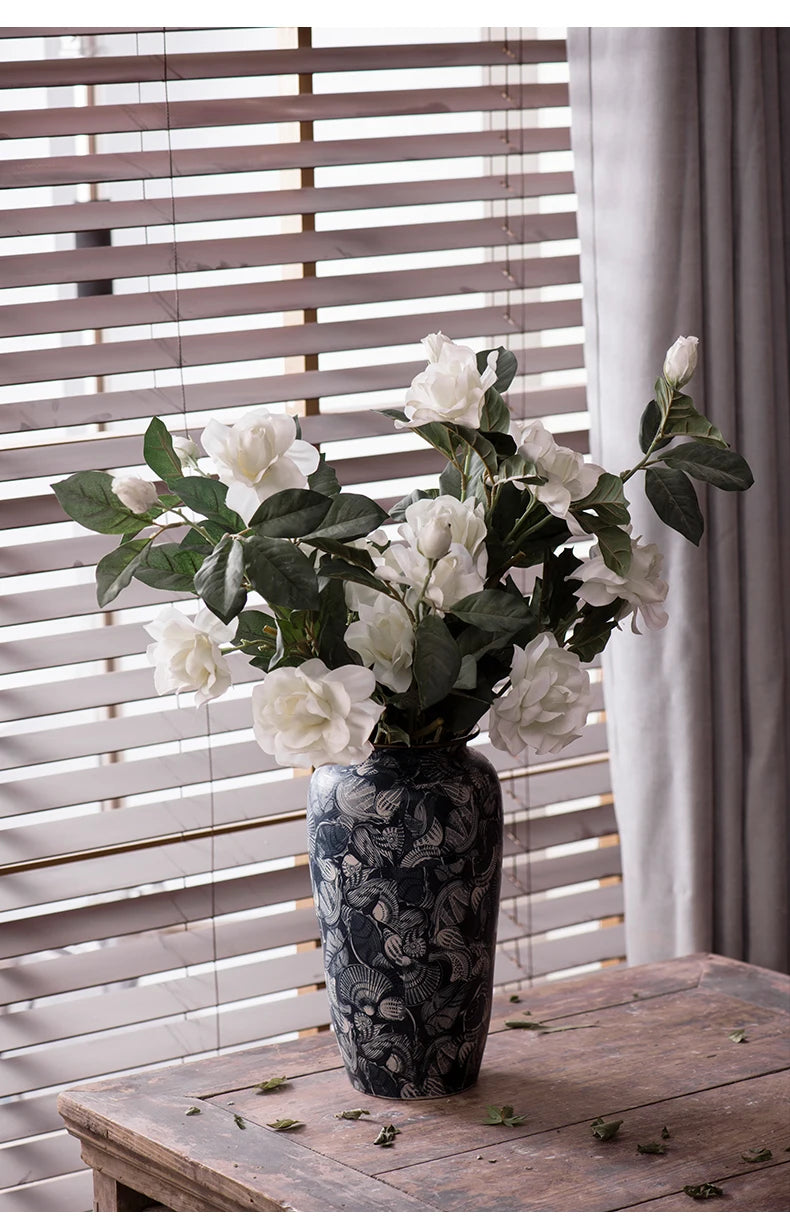 Jingdezhen Retro Literature And Art New Chinese Ceramic Vase Homestay Hotel TV Cabinet With Dried Flower Decorations