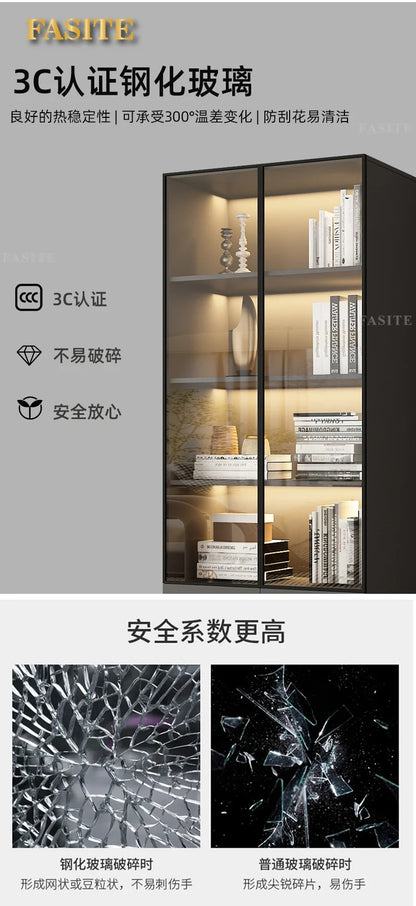 Glass door, light luxury bookcase, living room, floor to wall, dustproof bookcase, bookshelf