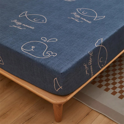 Yaapeet Home Textile Cartoon Blue Whale Bedding Fitted Sheet King Queen Single Size Boy Girl Kid Bed Mattress Cover Protector