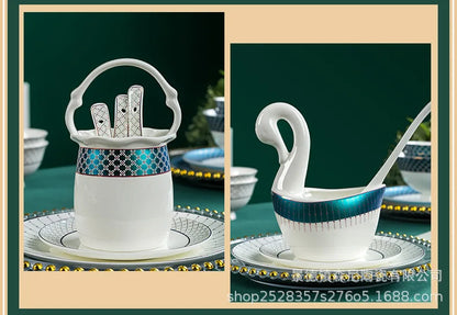 Jingdezhen dish set European style bowls and chopsticks bone china tableware gift bone china tableware