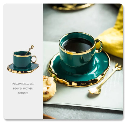 Light Luxury Ceramic Mug Dining Room Desktop Golden Stroke Cup and Saucer Set Creative Breakfast Milk Cups Home Decoration