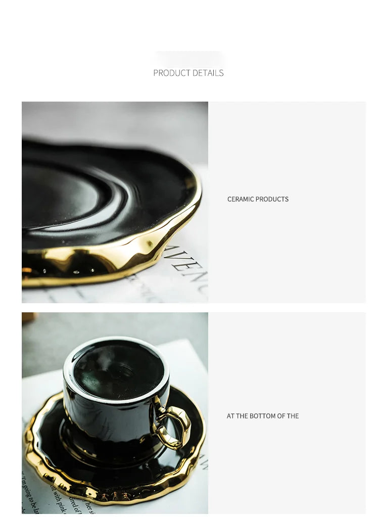 Light Luxury Ceramic Mug Dining Room Desktop Golden Stroke Cup and Saucer Set Creative Breakfast Milk Cups Home Decoration