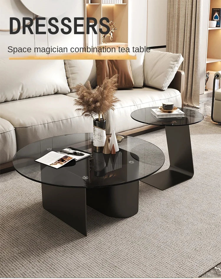 Tempered glass coffee table, living room, household, simple combination, round table, high-end feeling, small unit, side table