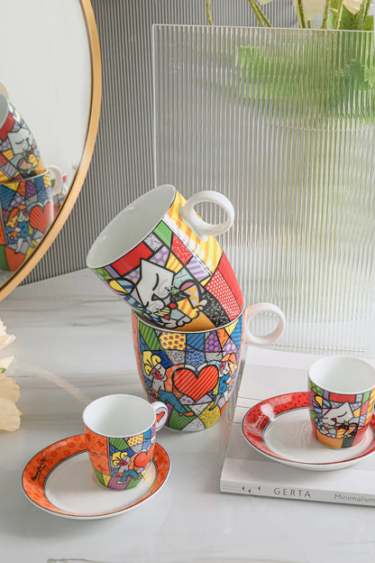 German Blue Cat European Creative Mini Ceramic Coffee Cup Tea Cups and Saucer Sets  Coffee Cup  Cute Cup  Teacup Mug