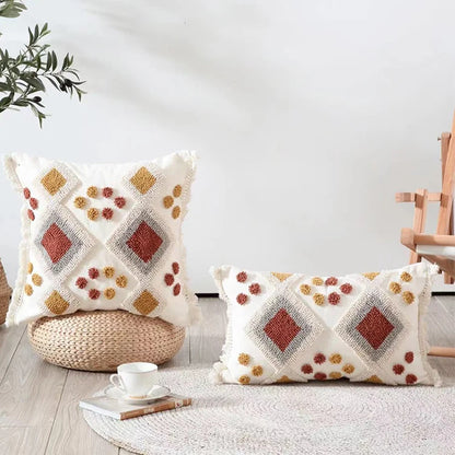 Boho Style Cushion cover Ivory Burt Orang Decoration Pillow Cover 45x45cm/30x50cm Tufted for Living room Bedroom Sofa Bed Couch