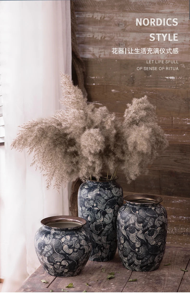 Jingdezhen Retro Literature And Art New Chinese Ceramic Vase Homestay Hotel TV Cabinet With Dried Flower Decorations