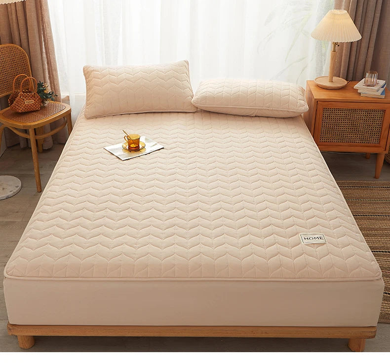 Cotton Thicken Quilted Mattress Cover Anti-bacterial Mattress Protector Topper Pad Soft Fitted Sheet Not Including Pillowcase