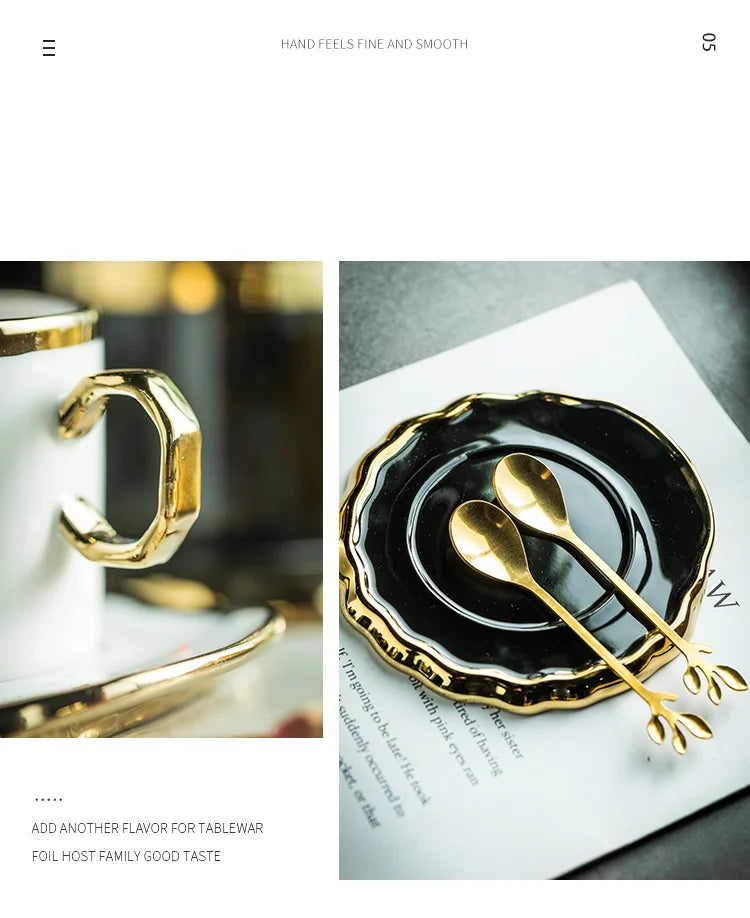 Light Luxury Ceramic Mug Dining Room Desktop Golden Stroke Cup and Saucer Set Creative Breakfast Milk Cups Home Decoration