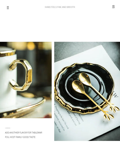 Light Luxury Ceramic Mug Dining Room Desktop Golden Stroke Cup and Saucer Set Creative Breakfast Milk Cups Home Decoration