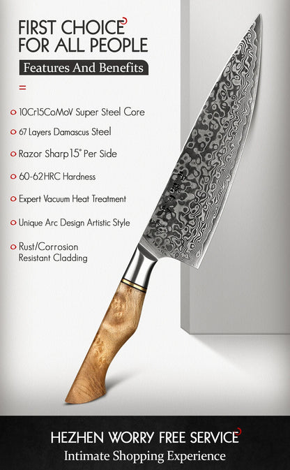 HEZHEN 7PC Knife Set Professional Damascus Steel Chef Santoku Bread Utility Paring Cook Knife For Meat Sharp Kitchen Knife