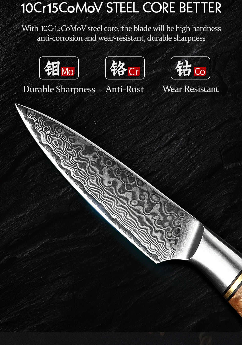 HEZHEN 7PC Knife Set Professional Damascus Steel Chef Santoku Bread Utility Paring Cook Knife For Meat Sharp Kitchen Knife