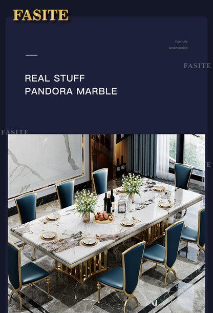 Luxury White Marble Dining Table And Chair Combination Rectangular Household Italian Type Large Concise Mesa Modern Furniture