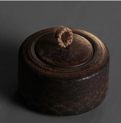 Nordic Ceramic Storage Jar with Lid Gilt Auspicious Clouds Relief Coffee Table Tea Canister Retro Seal Kitchen Cereal Dispenser