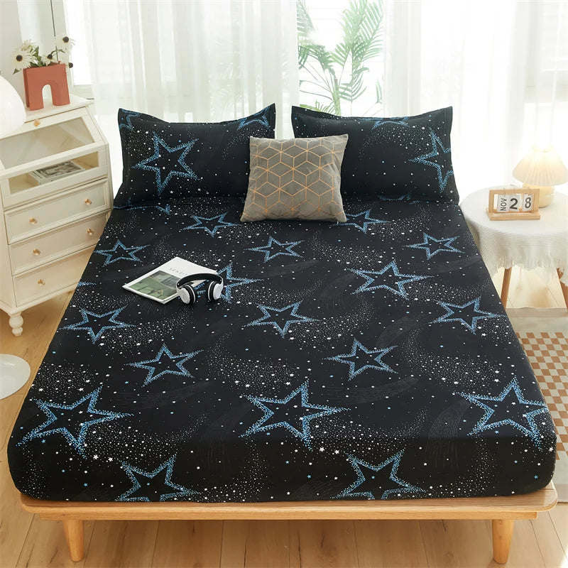 Solstice Home Textile Girl Kid Teen Bedding Fitted Sheet Flower Blue Cartoon Smiley Face 1Pcs Boy Bed Mattress Cover Double Bed