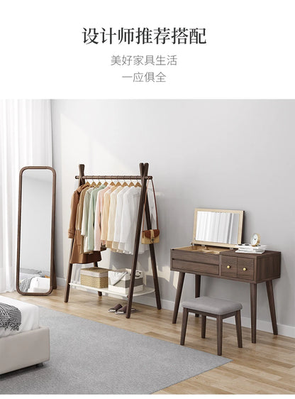 Qf Modern Minimalist Solid Wood Dresser Desk Integrated Mirror Foldable Makeup Table