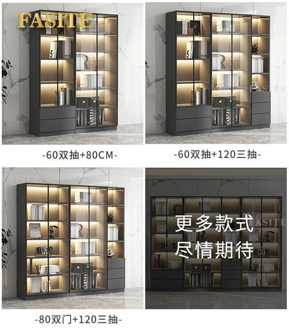 Glass door, light luxury bookcase, living room, floor to wall, dustproof bookcase, bookshelf