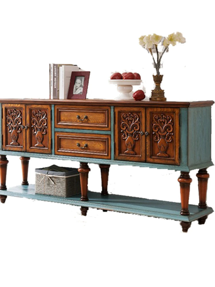 European-Style Solid Wood Console Table American Country Side Cabinet 1.6 M Side View Table Window Side Desk