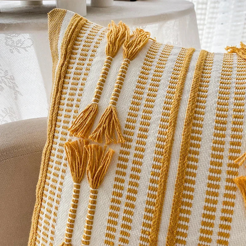 Home Decor Cushion Cover Throw Pillow Cover Yellow Grey Coffee Pink Boho Style Tassels for Living Room Bed Room 45x45cm/30x50cm